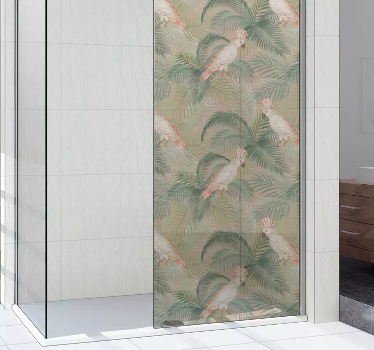 Parrots on beige palms shower screen sticker - TenStickers