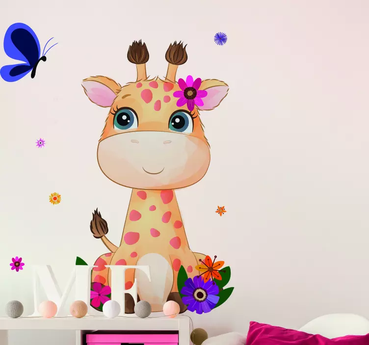 Wild Africa for kids giraffe girl animal decal - TenStickers