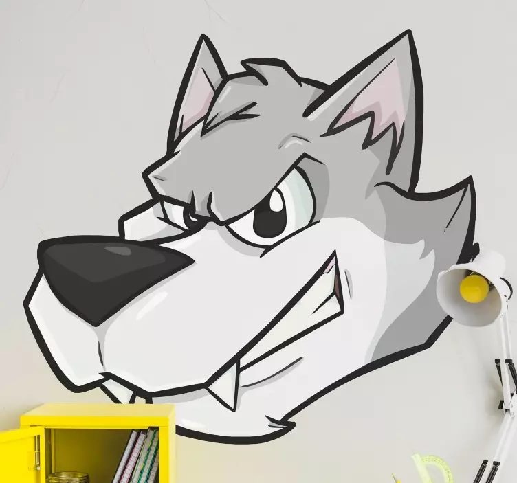Wolf cartoon grey evil grin wild animal decal - TenStickers