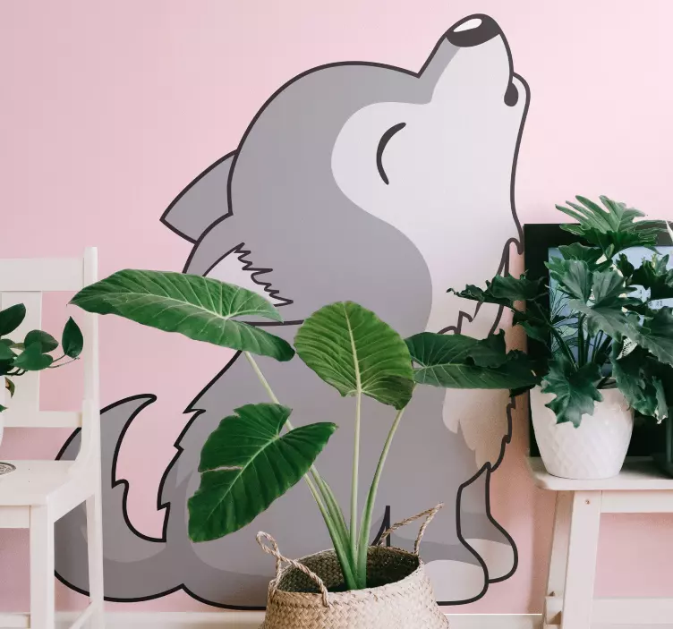 Wolf sitting cartoon grey wild animal decal - TenStickers