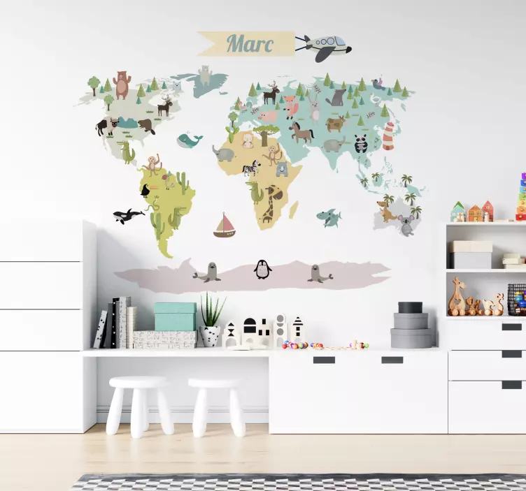 Worldmap at night educational wall sticker - TenStickers
