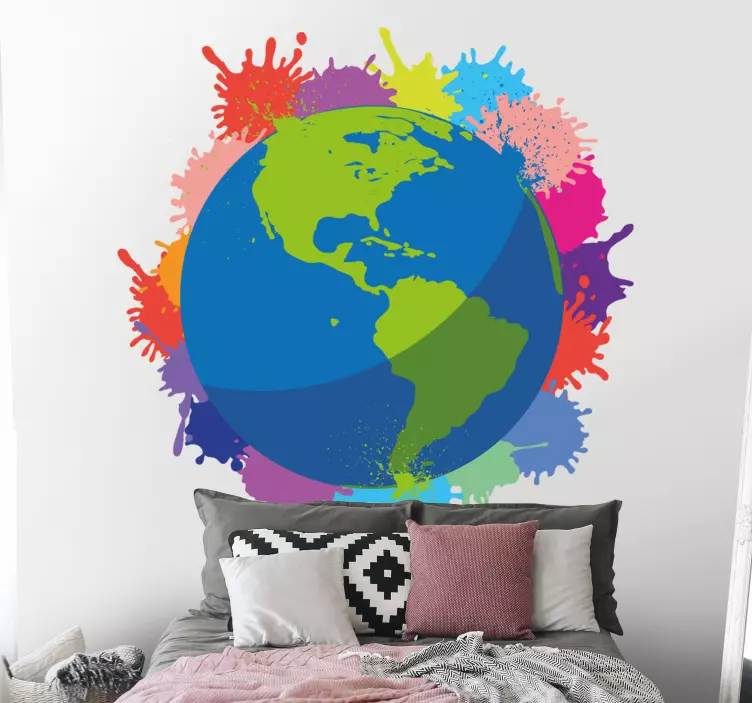 Worldmap splash colours world map wall decal - TenStickers