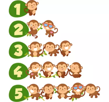1 to 5 Monkeys Wall Sticker - TenStickers