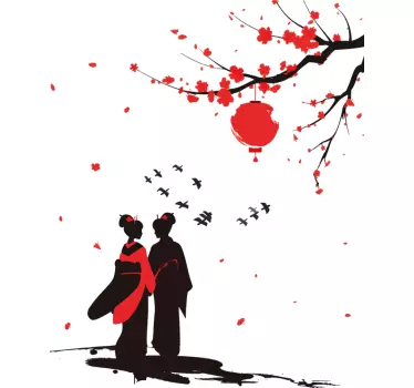 Japanese geishas wall sticker for bedroom - TenStickers