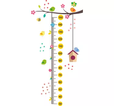 Floral birdhouse height chart wall sticker - TenStickers