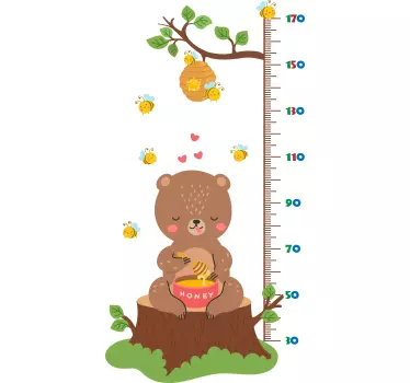 bear with honey height chart wall sticker - TenStickers
