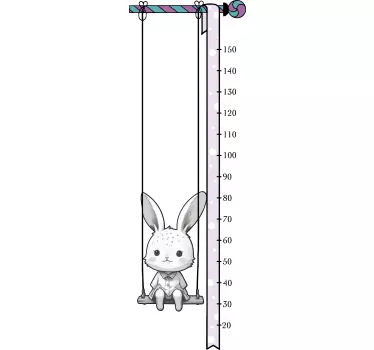 Bunny on swing height chart wall sticker - TenStickers