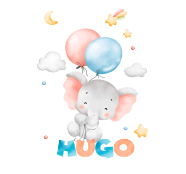 watercolor elephant with name window sticker - TenStickers