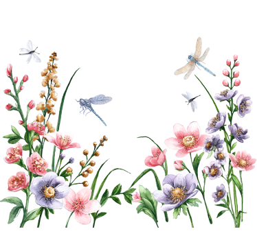 Flowers and dragonflies window sticker - TenStickers