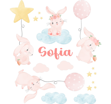 Pink balloons with bunnies wall sticker - TenStickers