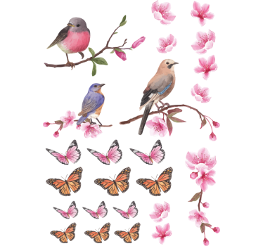 Coloured birds and butterflies window sticker - TenStickers