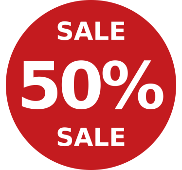 Red rounded discount  sales sticker - TenStickers