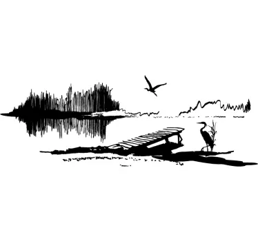 Heron Silhouette Landscape Nature Wall Decal - TenStickers