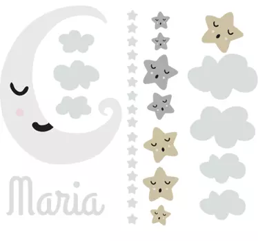 Personalised Moon and Stars Wall Sticker - TenStickers