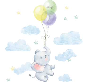 Elephant with baloon and name childrens' wall stickers - TenStickers