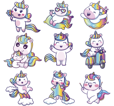 Unicorn design set educational wall sticker - TenStickers