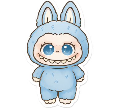 Blue monster doll illustration sticker - TenStickers