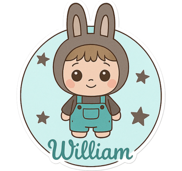 Rabbit doll with name illustration sticker - TenStickers