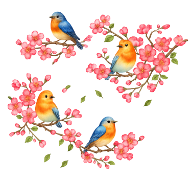 Pink flowers and birds window sticker - TenStickers