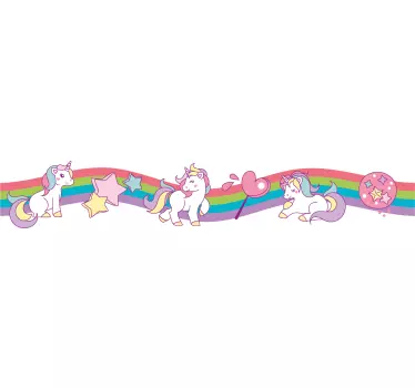 Rainbow unicorn border fairy wall sticker - TenStickers