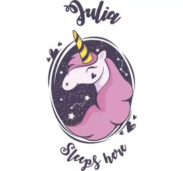 Pink unicorn with name fantasy decor - TenStickers