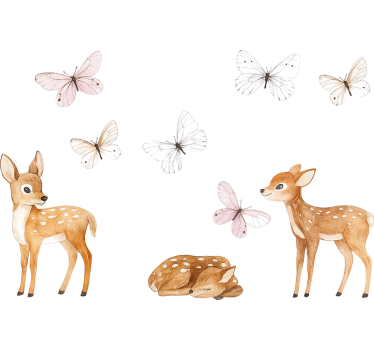 Little deers with butterflies wall mural sticker - TenStickers