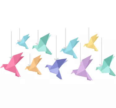Colourful Origami Birds Animal Sticker - TenStickers