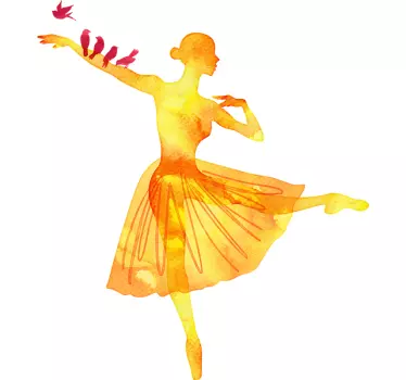 Watercolour Ballerina with Birds Wall Sticker - TenStickers