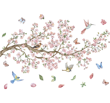 Wall sticker cherry blossom with birds - TenStickers