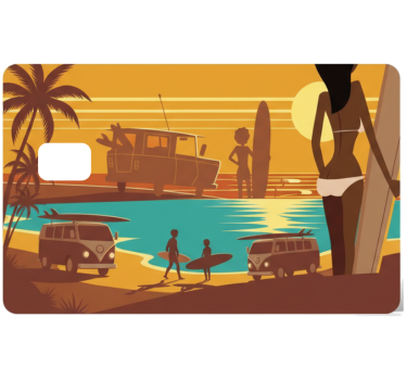 Credit card sticker retro beach sunset - TenStickers