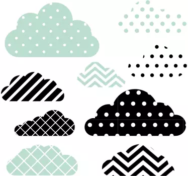 Pack of 9 green and mint textures clouds line decal - TenStickers
