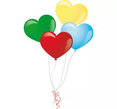 Coloured Heart Ballons Sticker - TenStickers