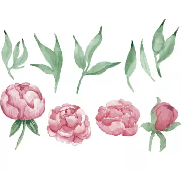 Pink peonies flower wall decal - TenStickers