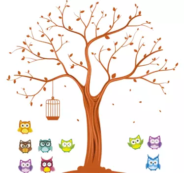 Colourful owls on a tree Home Wall Sticker - TenStickers