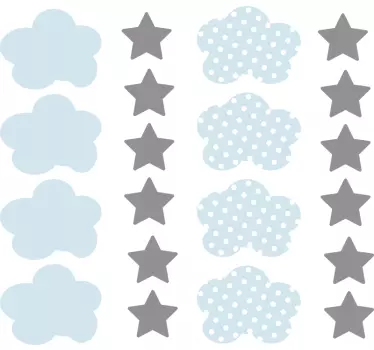 Children clouds stars illustration wall art decal - TenStickers