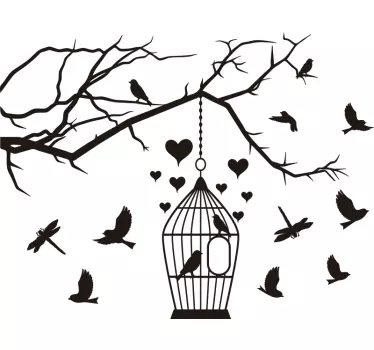 Birds in cages window decal - TenStickers