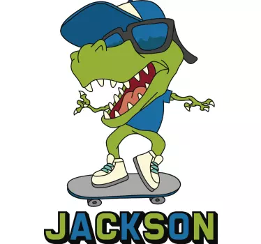 SKATEBOARDING DINOSAUR WITH NAME wall sticker - TenStickers