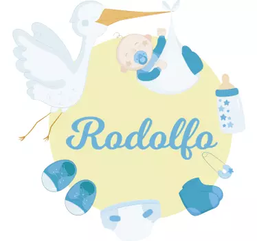 Personalizable  with stork baby wall sticker - TenStickers