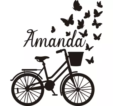 Spring bicycle with name  butterfly wall sticker - TenStickers