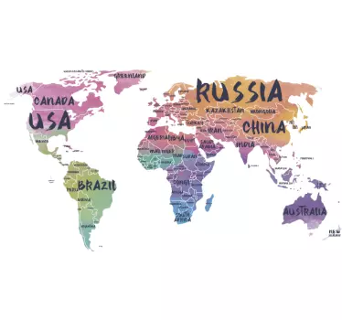 World map lettering office  world map wall decal - TenStickers