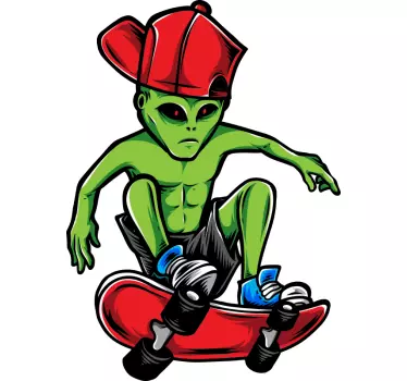 Alien on skateboard extreme sports wall decal - TenStickers