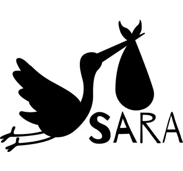 Personalized name with stork bird decal - TenStickers
