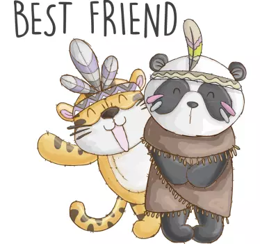 Cartoon panda & tiger illustration wall art - TenStickers