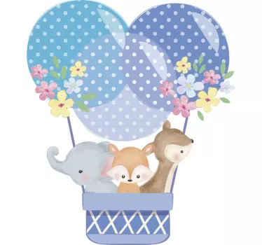 Watercolour animals hot air balloon illustration sticker - TenStickers
