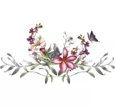 Watercolour butterfly & flowers flower wall decal - TenStickers