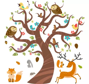 Animals in tree tree wall decal - TenStickers