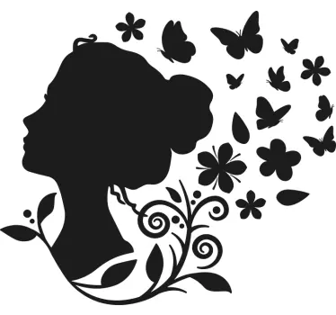 Woman flowers outline butterfly sticker - TenStickers