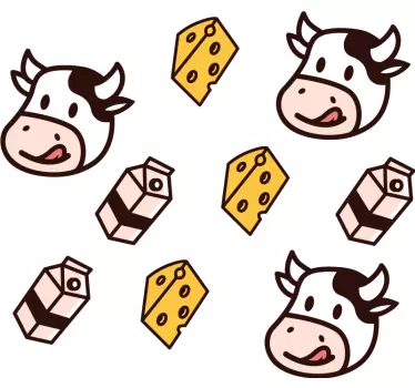 Drawings of milk cow and cheese food wall sticker - TenStickers