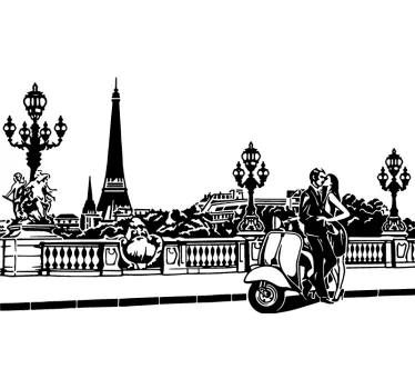 Parisian landscape with couple paris wall sticker - TenStickers