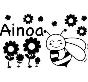 Name bee and flowers insect wall decal - TenStickers
